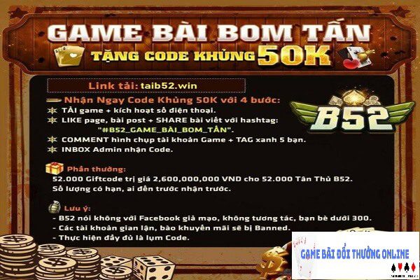 Sự kiện Khuyến mãi cho tân thủ B52 gamebaionline