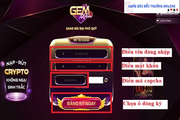 Đăng ký Gemwin trên PC gamebaionline247.com