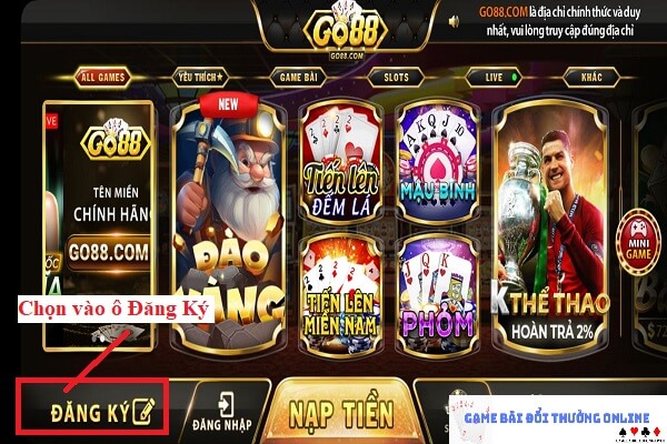 Đăng ký Go88 trên android gamebaionline247.com6