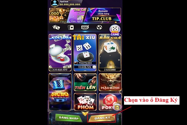 Đăng ký Tip Club trên android gamebaionline247.com5