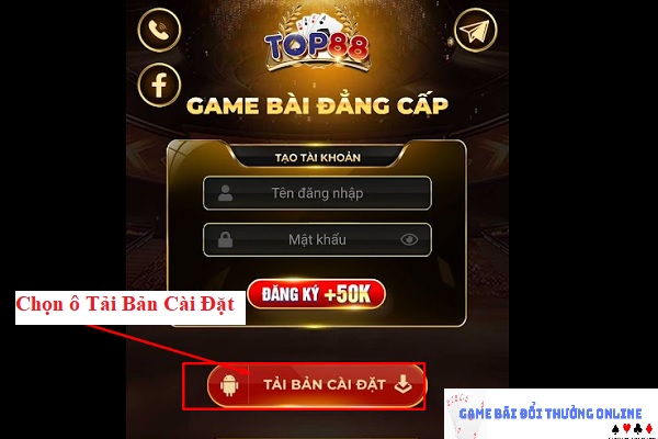 Đăng ký Top88 trên android gamebaionline247.com1
