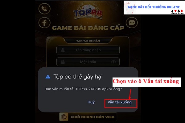 Đăng ký Top88 trên android gamebaionline247.com2
