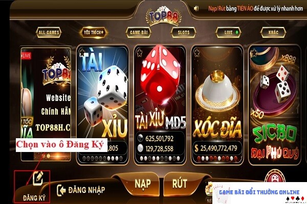 Đăng ký Top88 trên android gamebaionline247.com6