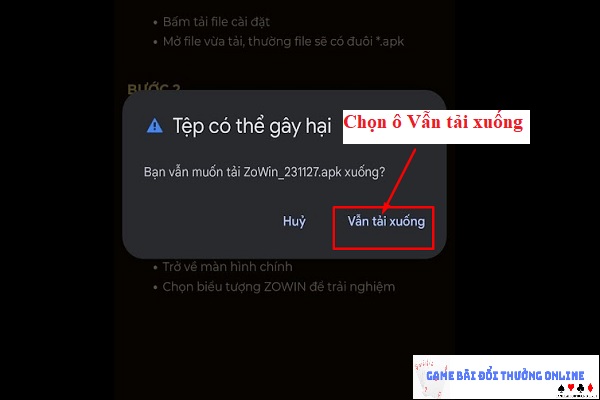 Đăng ký Zowin trên android gamebaionline247.com1