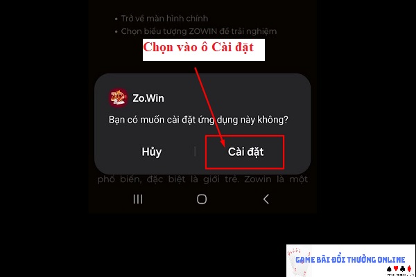 Đăng ký Zowin trên android gamebaionline247.com3