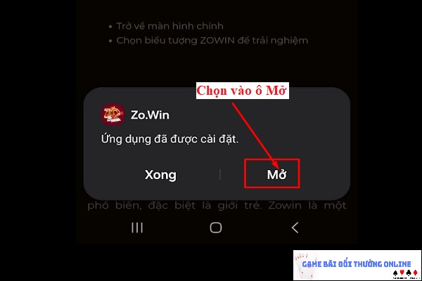 Đăng ký Zowin trên android gamebaionline247.com4