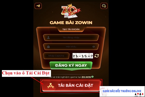 Đăng ký Zowin trên iOS gamebaionline247.com