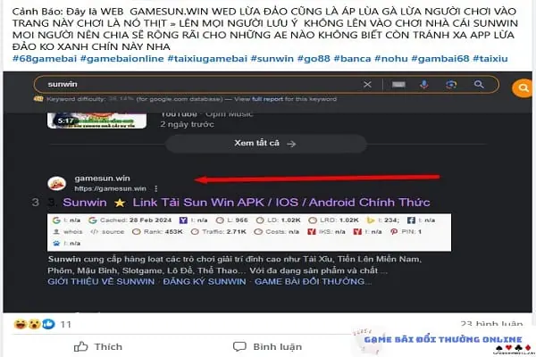 facebook sunwin lừa đảo