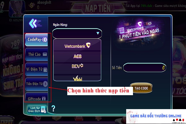 Hướng dẫn nạp xu 789Club1