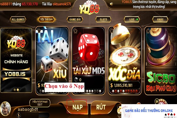 hướng dẫn nạp điểm vào tài khoản YO88