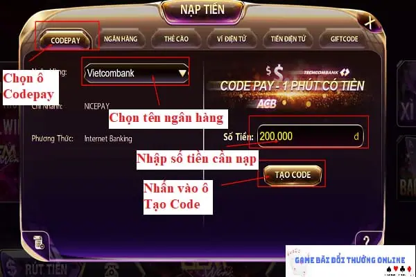Hướng dẫn nạp tiền bằng thẻ ATM của GEMWIN trên gamebaidoithuongonline.live