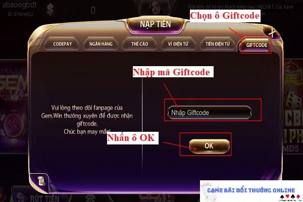 Nạp tiền Gemwin PC gamebaidoithuongonlinelive
