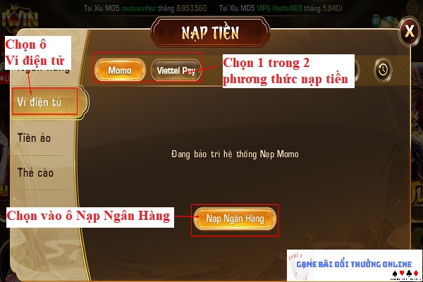 Hướng dẫn thêm điểm vào tài khoản iWin3