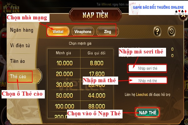 Hướng dẫn thêm điểm vào tài khoản iWin5
