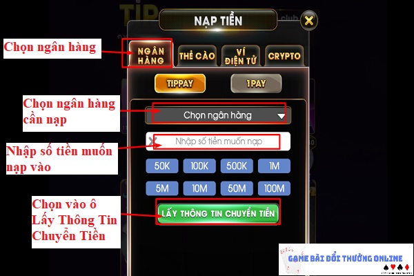 Nạp tiền Tip Club trên PC gamebaionline247.com2