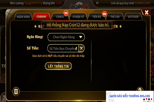Nạp tiền Top88 trên PC gamebaionline247.com4