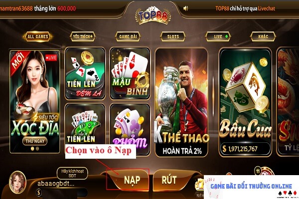 Nạp tiền Top88 trên PC gamebaionline247.com