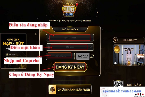 Đăng ký Hit Club trên PC gamebaionline247.com