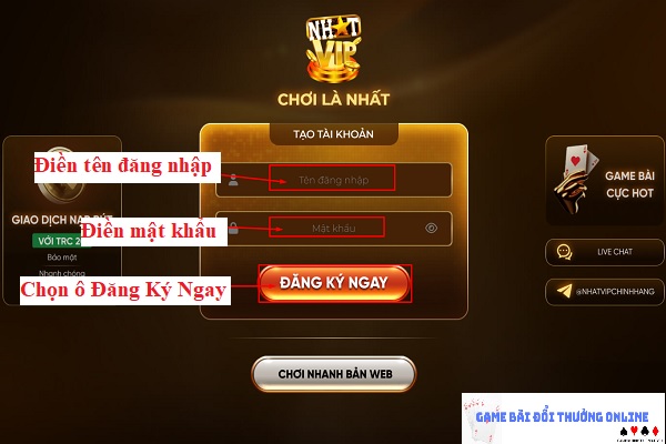 Đăng ký NhatVip trên PC gamebaionline247.com