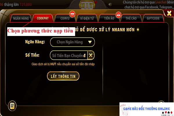 Nạp tiền Hit Club trên PC gamebaionline247.com1