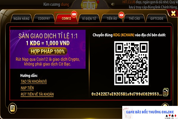 Nạp tiền Hit Club trên PC gamebaionline247.com4