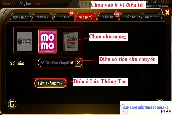 Nạp tiền Hit Club trên PC gamebaionline247.com5