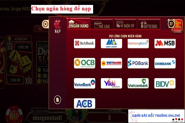 Nạp tiền ManClub trên PC gamebaionline247.com1