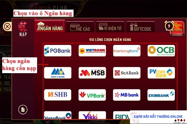 Nạp tiền ManClub trên PC gamebaionline247.com2