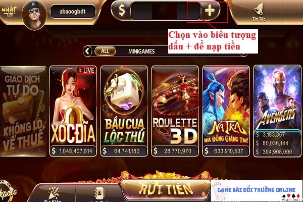 Thêm xu NhatVip trên PC gamebaionline247.com