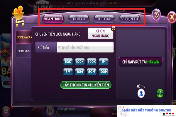 Phương thức thêm điểm HayWin gamebaionline2