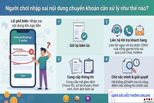 Người chơi nhập sai nội dung chuyển khoản cần xử lý như thế nào?